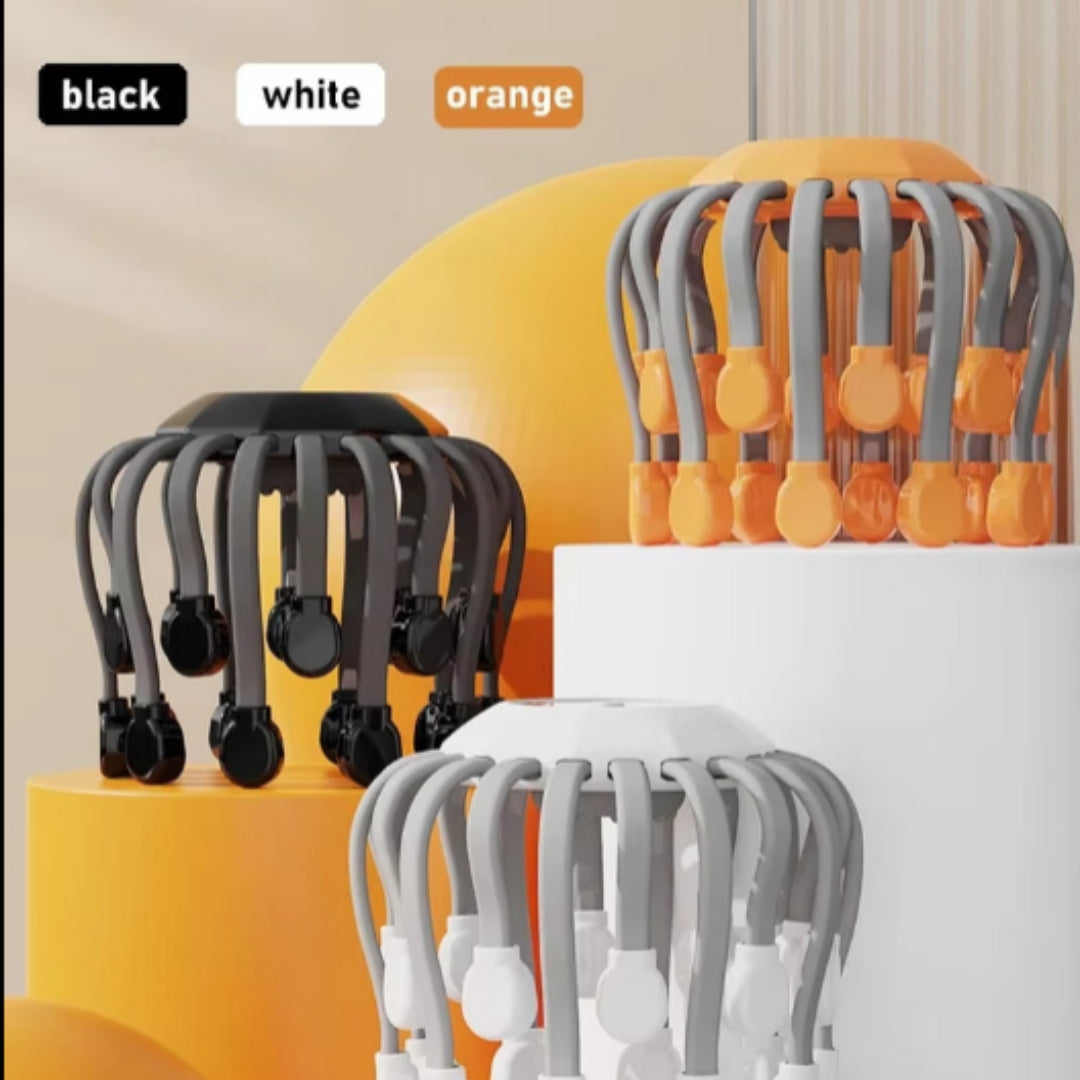 20Massage Heads Orange Scalp Head Massager Red Light Vibrator Octopus Scratcher for Relaxation Stress Migraine