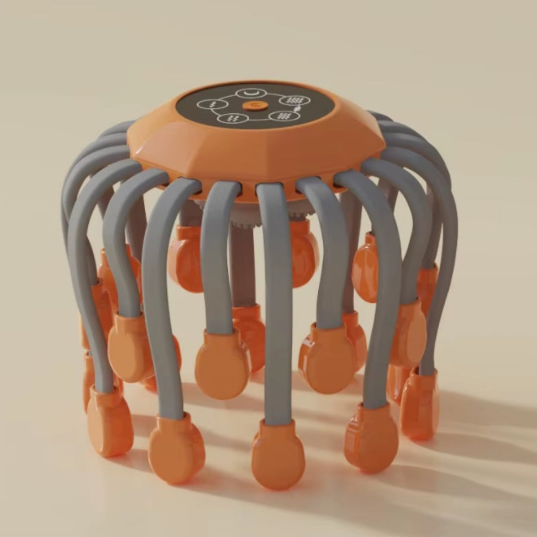 20Massage Heads Orange Scalp Head Massager Red Light Vibrator Octopus Scratcher for Relaxation Stress Migraine