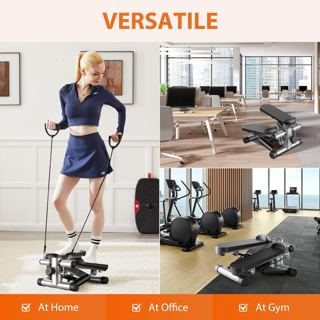 Compact Mini Stepper with Resistance Bands for Full Body Workouts